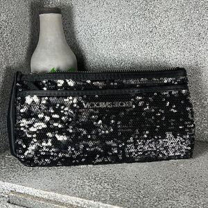Victoria’s Secret Black & Silver Reversible Sequins Bag Clutch Pouch Cosmetic